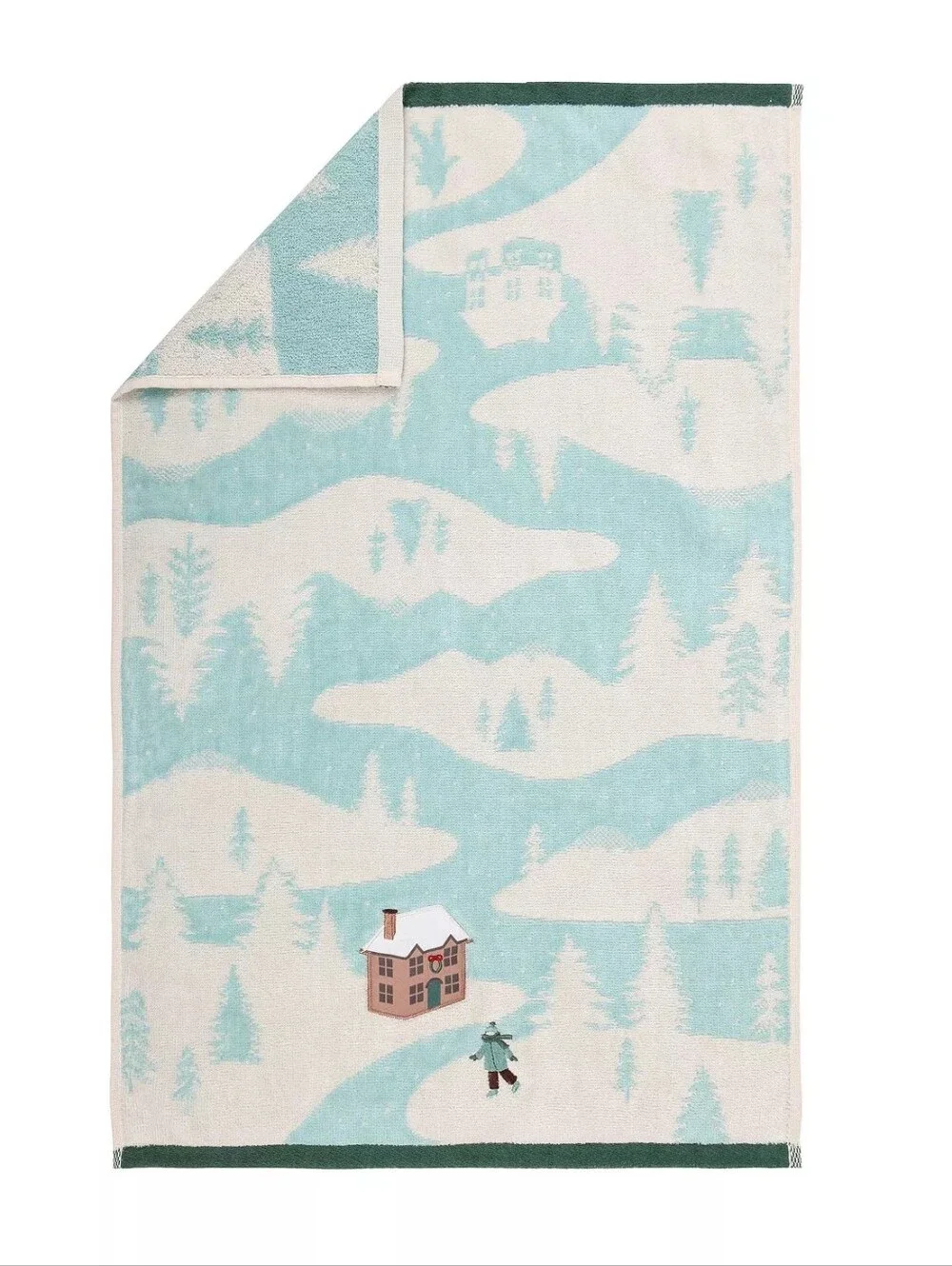 NWT One Christmas Hand Towel 100% Cotton Ice Skating Trees Snow Winter ⛸️❄️🌲